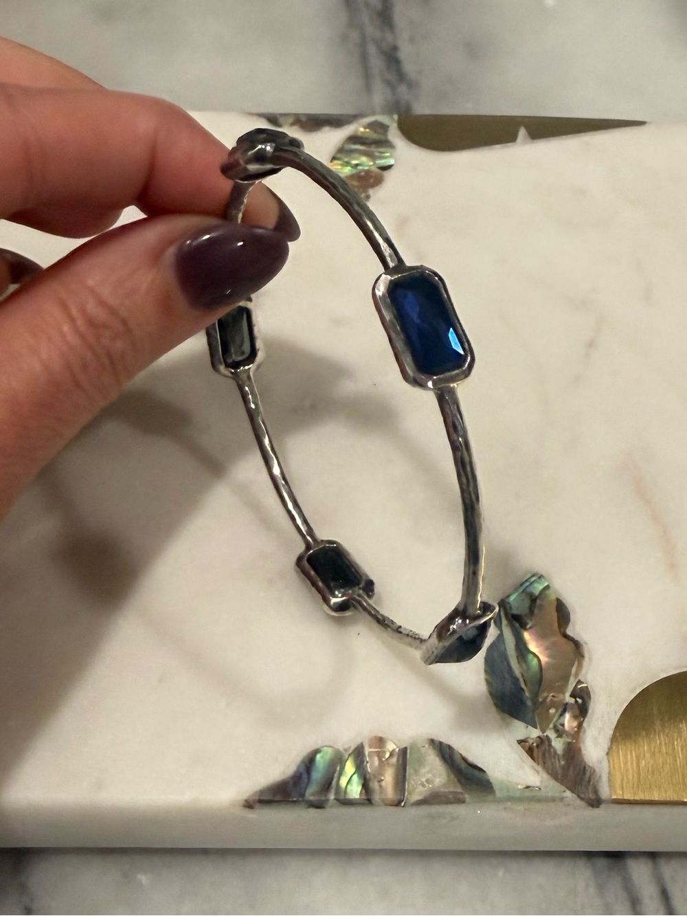Ippolita Rock Candy 925 Sterling Silver Blue Stone Bangle 5 Station
